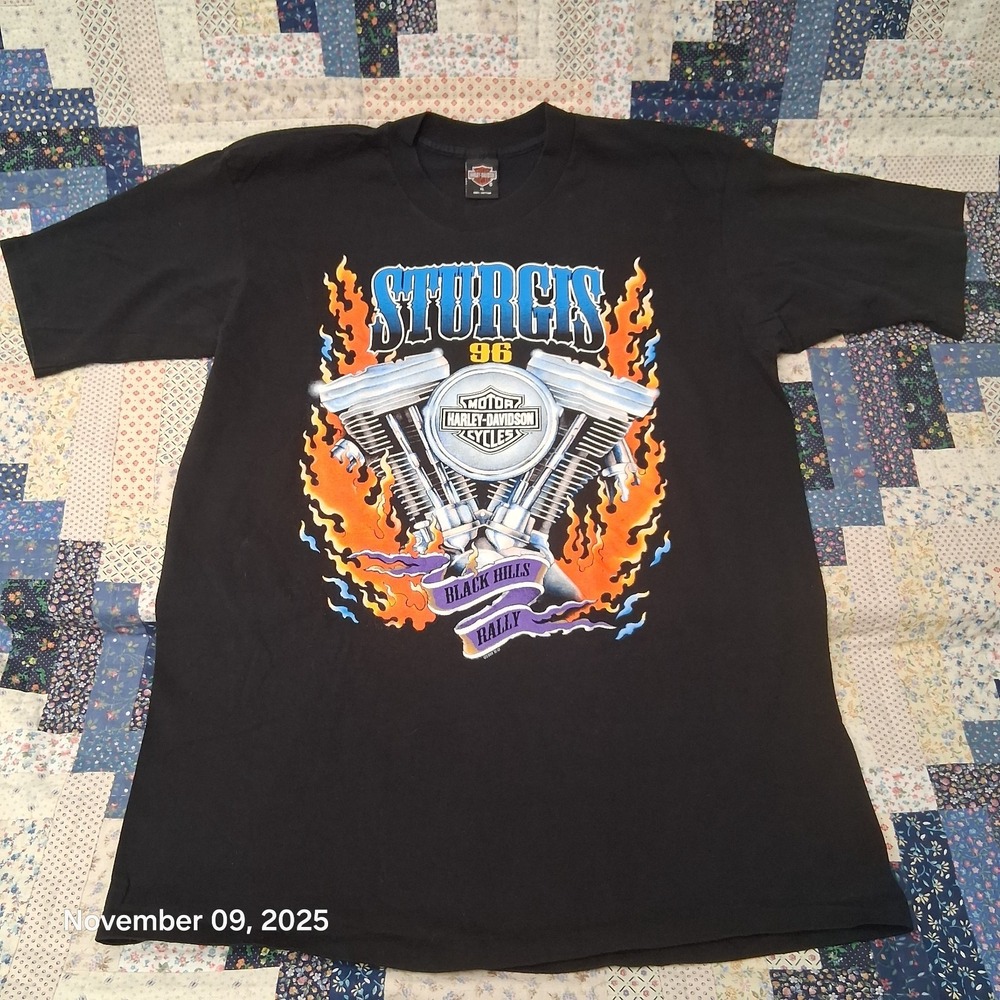 Vintage Sturgis 1996 Harley Davidson Motorcycles Black T Shirt Size XL